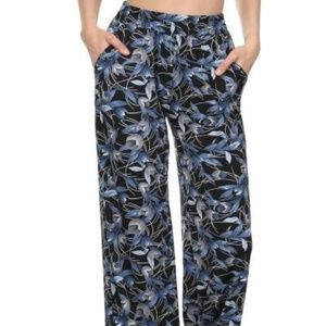 Abstract Leaf Print Wide Leg Palazzo Pants
